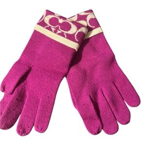 COACH Ladies Logo Touch Wool Gloves Raspberry Pink One Size